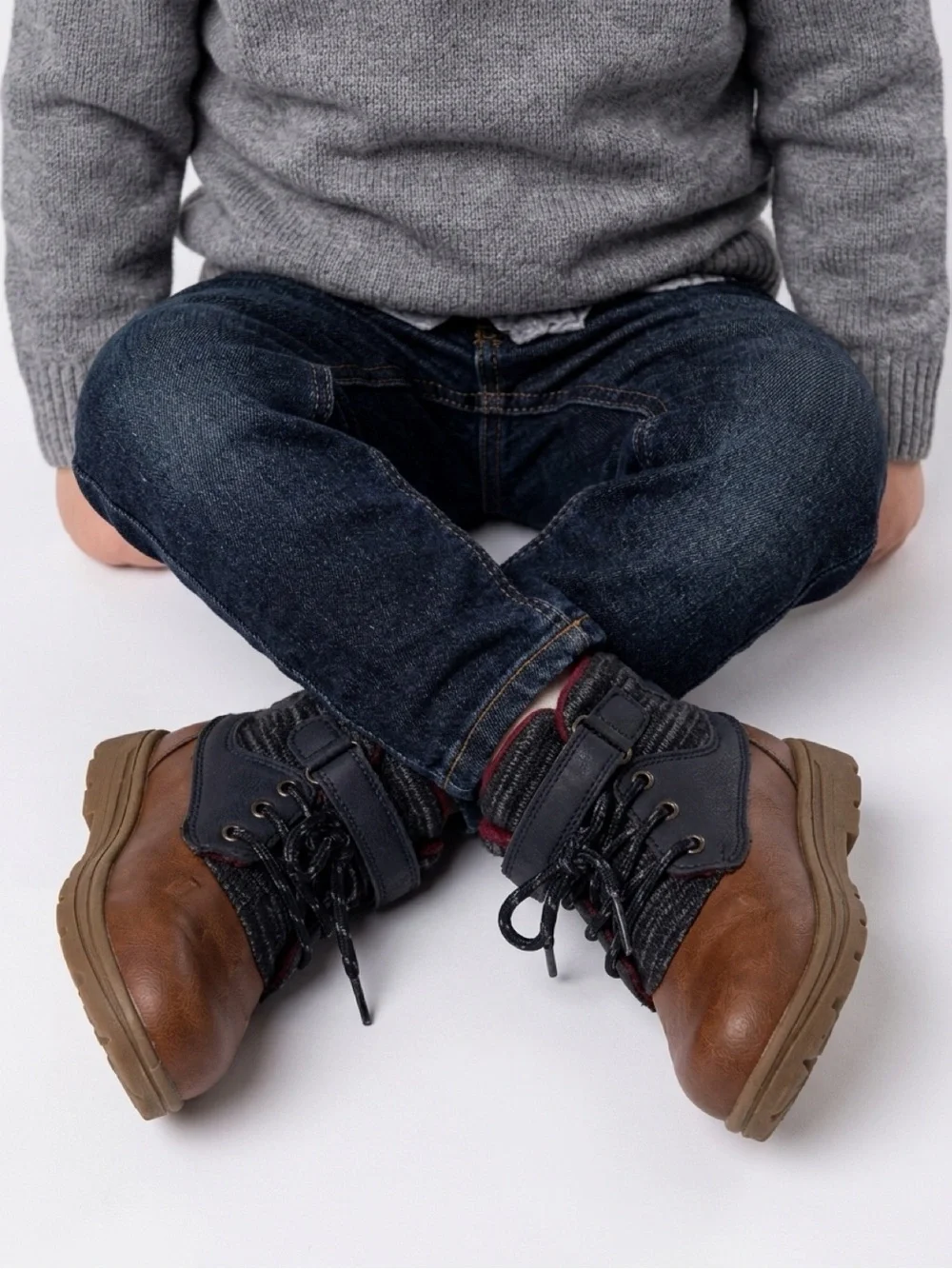Carter's Brown and Navy Boys Lace-Up Winter Boots with Red Lining